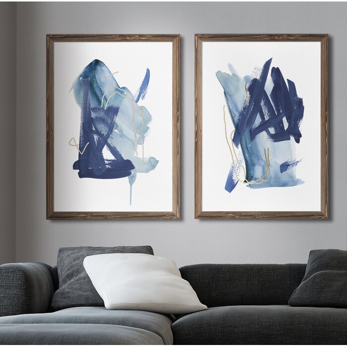 'Indigo Collide I' by Melissa Wang - 2 Piece Picture Frame Painting Print Set DJ669