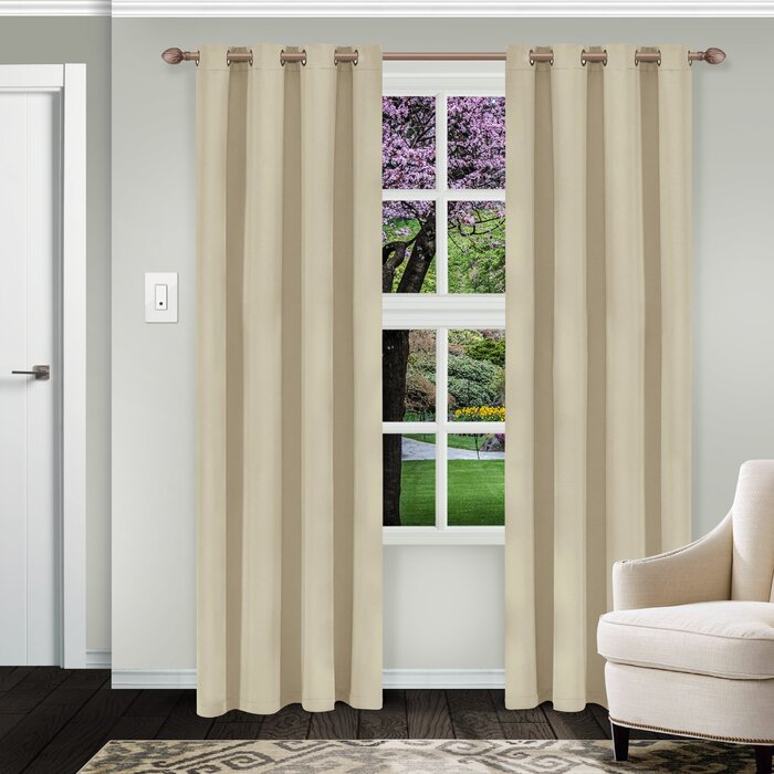 52" x 84" Kinlaw Insulated Solid Ivory Color Thermal Grommet Curtain 2 Panels (Set of 3) DJ869