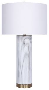 29.75" White Faux Marble Cylinder Table Lamp (AS-IS)  CYB752