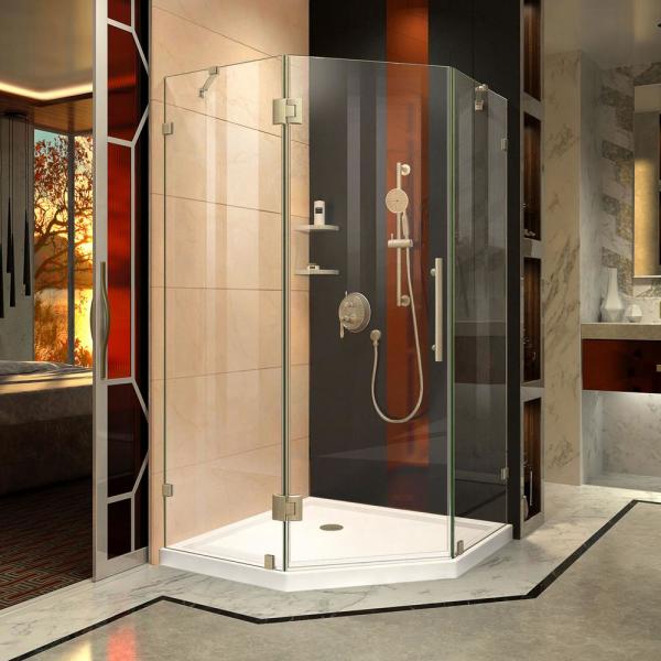 Prism Lux Frameless Hinged Shower Enclosure in Brushed Nickel with Handle pc303