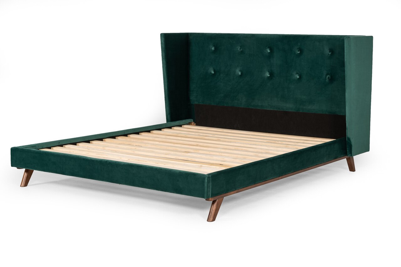 Modrest Durango Modern Green Fabric & Walnut Queen Size Bed CL436 (4 boxes)
