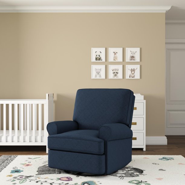 Baby Relax Tiana Swivel Glider Recliner Nursery Chair, Navy