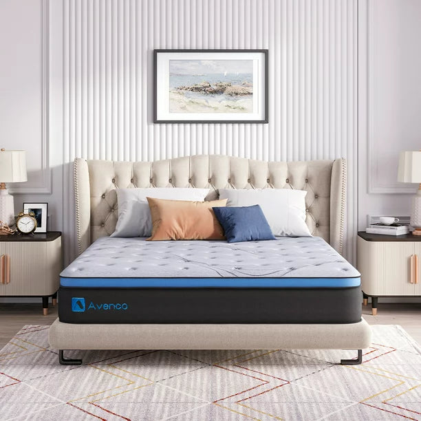 10 inch Hybrid Queen Mattress in a Box, Innerspring and Gel Memory Foam, Grey, Pillow Top