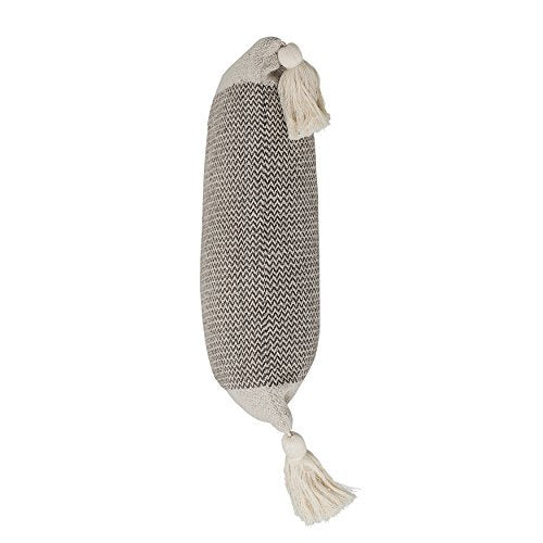 Bloomingville A40110195U1 Grey & Cream Corner Grey Square Cotton Blend Pillow with Tassels, 18" (Set of 2) K8663