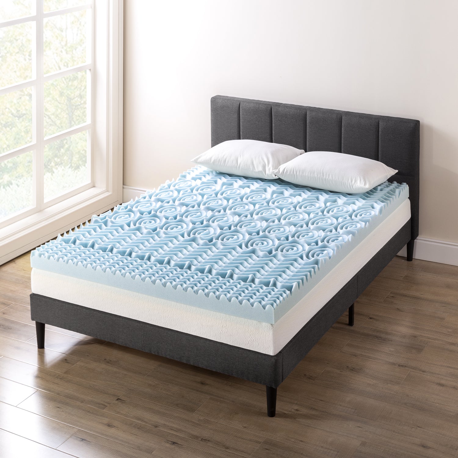 Best Price Mattress 4 Inch Cooling Gel 5-Zone Memory Foam Topper, CertiPUR-US Certified, Full, Sky Blue K7441