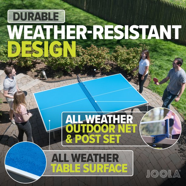 Nova Plus Outdoor/Indoor All-Weather Table Tennis Table with Ping Pong Net Set, 6mm Surface, 6" Caster Wheels, Regulation Size 9' x 5', Blue