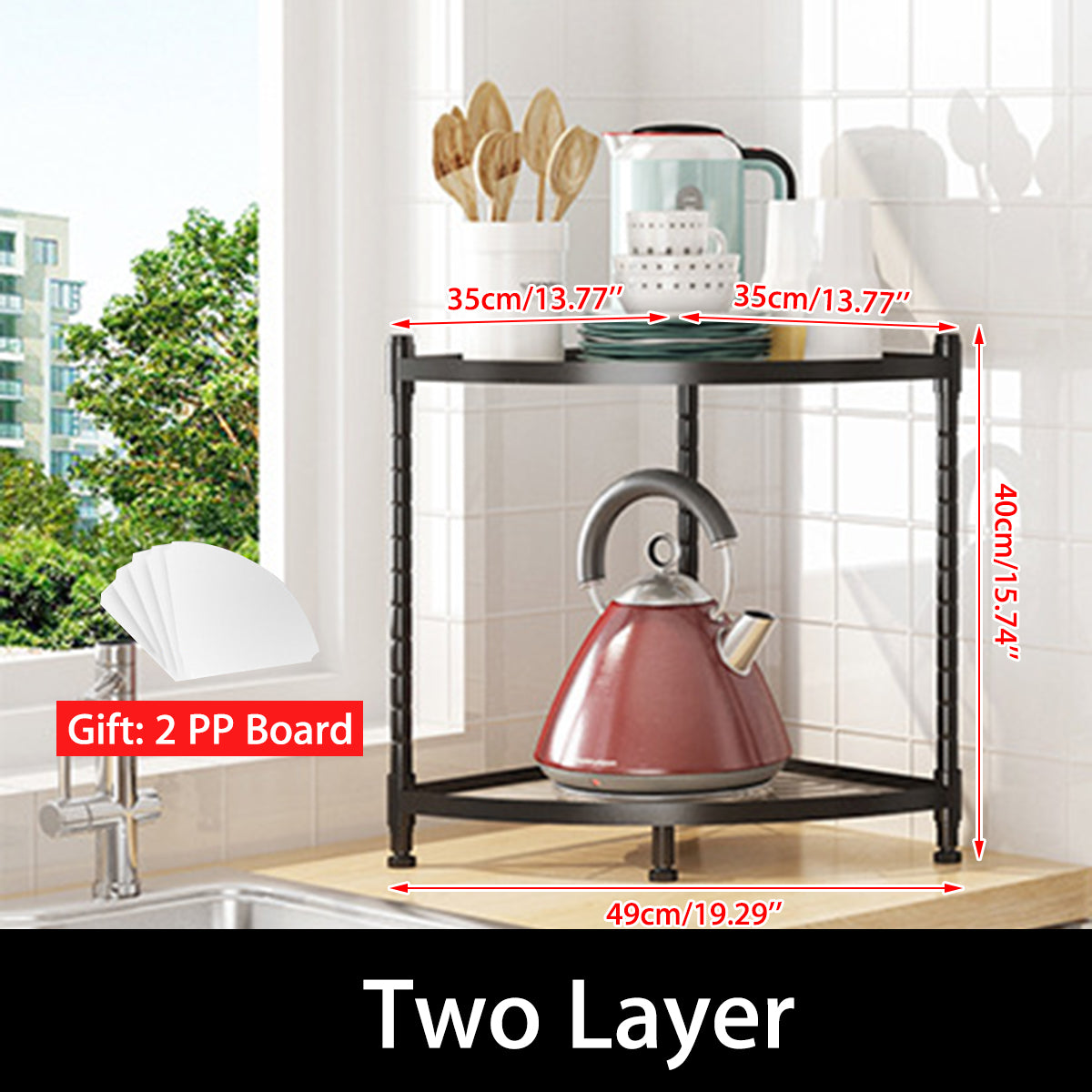 2 Tier Metal Corner Shelf, Black (#K5503)