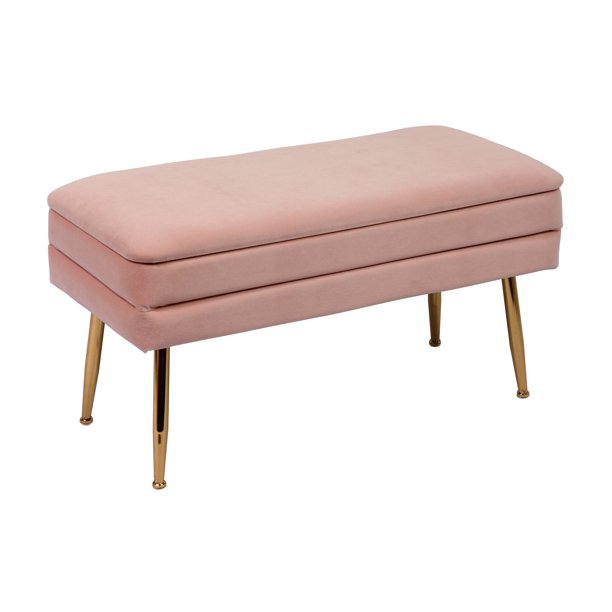 Ziva Storage Blush Velvet Bench TOV Furniture