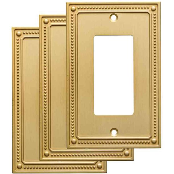 Classic Beaded Single Decorator Wall Plate in Brushed Brass, 3-Pack