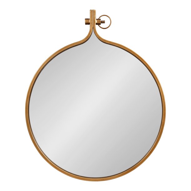 Yitro Round Industrial Modern Metal Framed Wall Mirror, 23.5x28.5, Gold