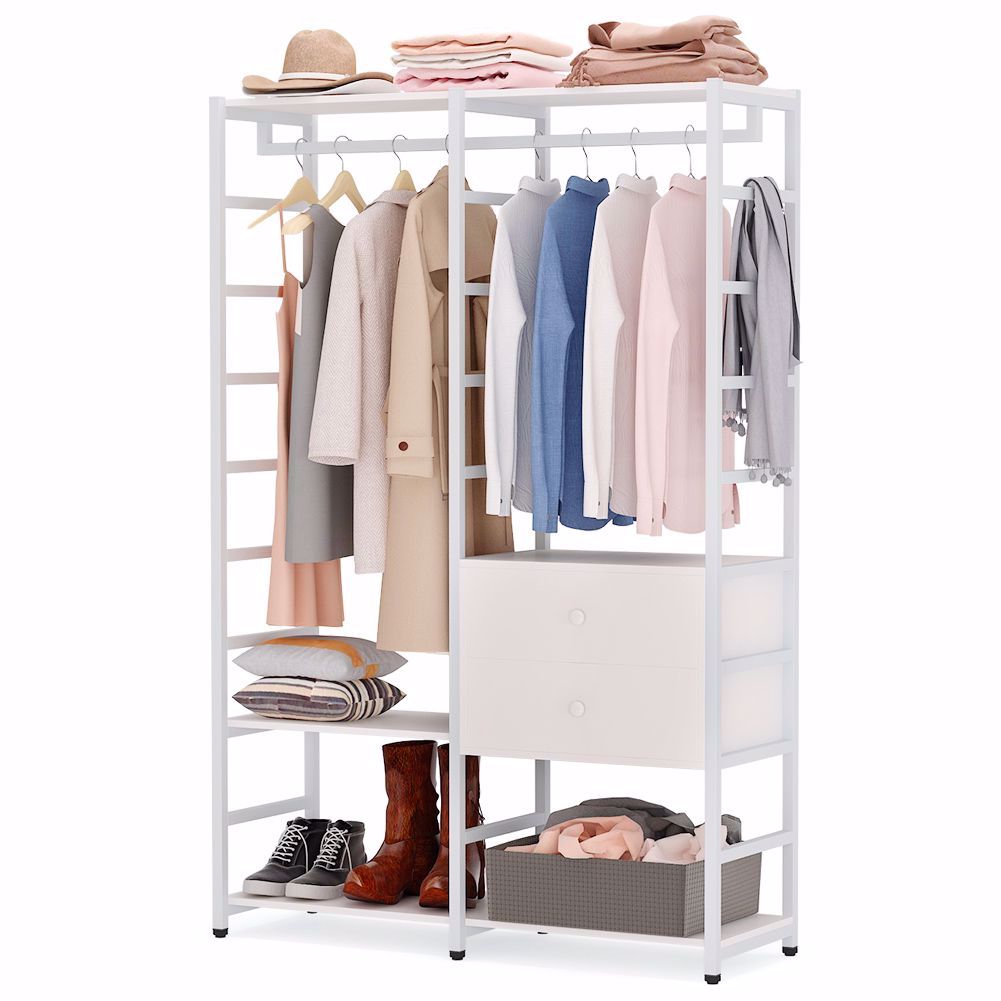 Freestanding Closet Organizer, Large Garment Clothes RackWhite