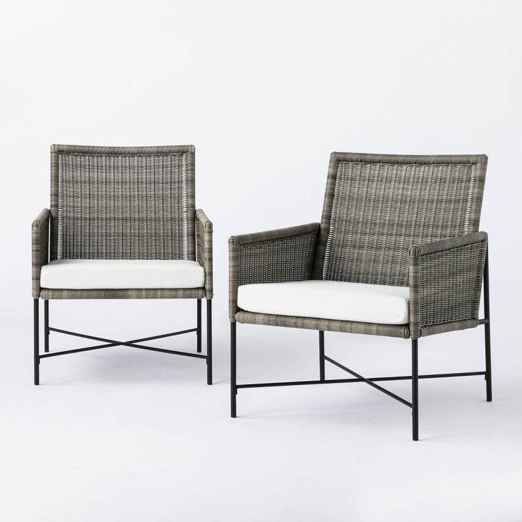2pk Wicker & Metal X Frame Patio  - Gray (Set of 2)