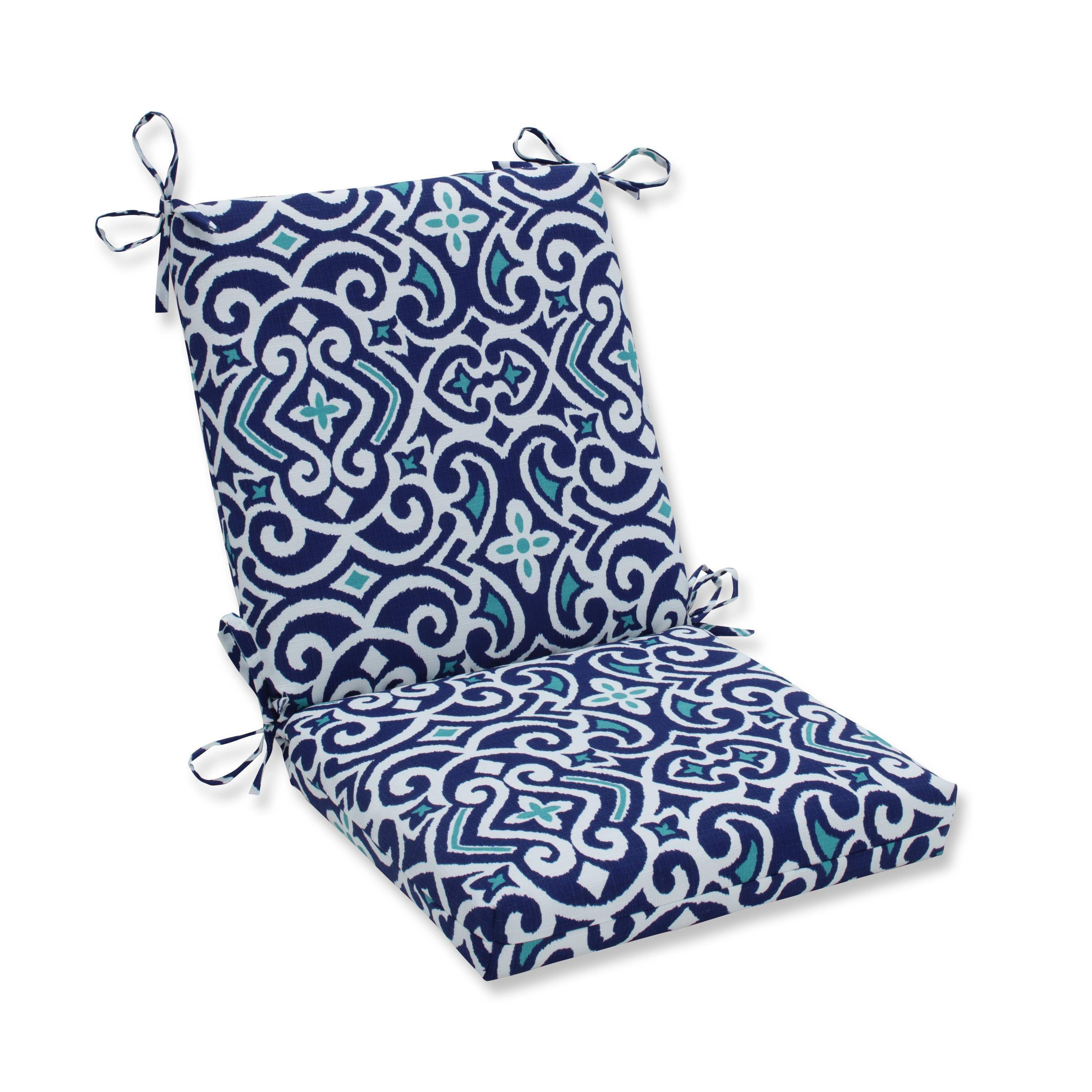 Set of 4 - Indoor/Outdoor Dining Chair Cushions, Damask Marine (#K1046)
