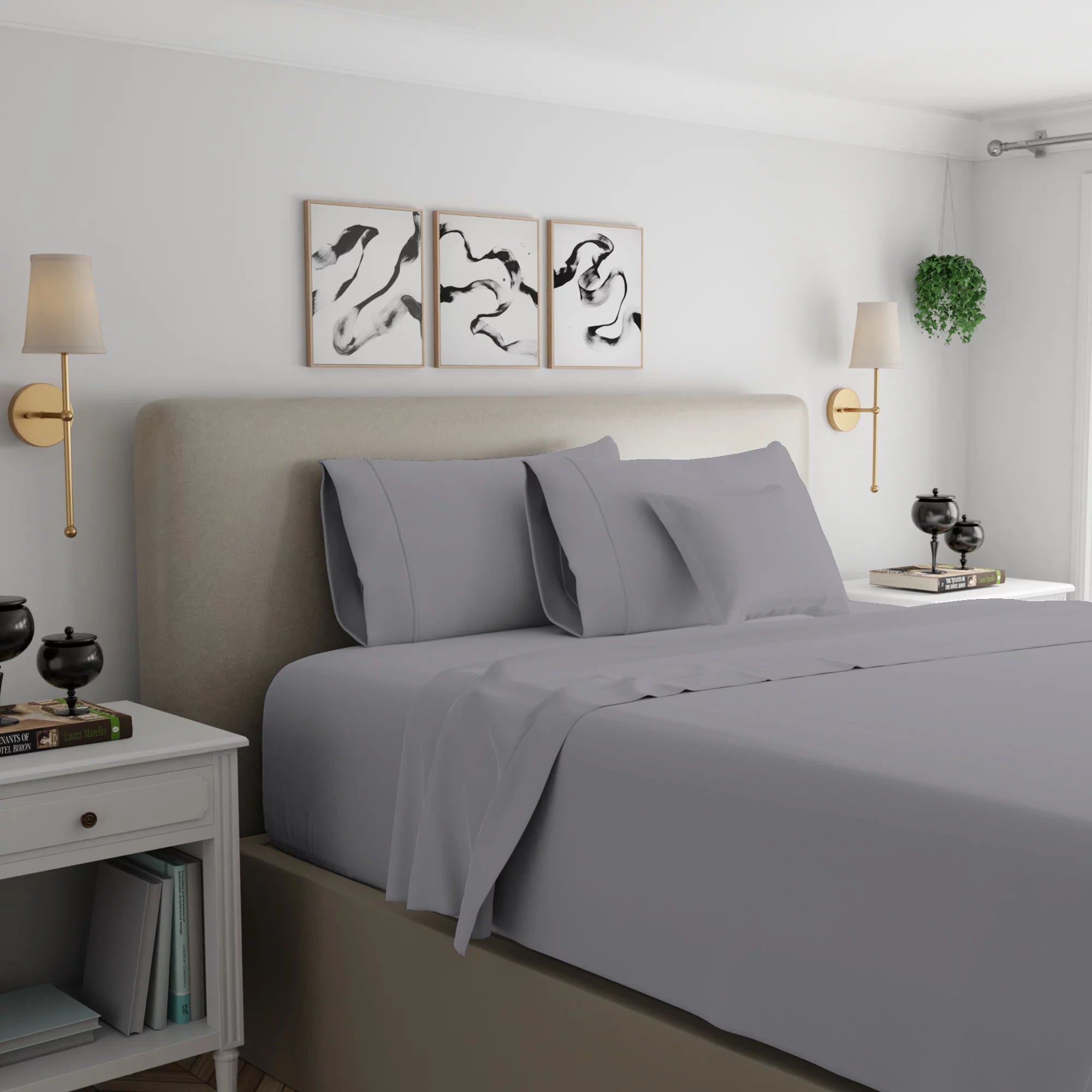 1200 Thread Count Luxury Cotton Blend Wrinkle Resistant Sheet Set Queen Light Grey