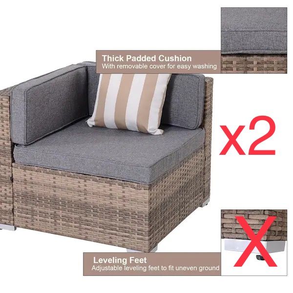 *AS IS* Outsunny 2-Piece Outdoor Wicker Patio Sofa Set with Cushions - Grey (2-Person Sofa ONLY)