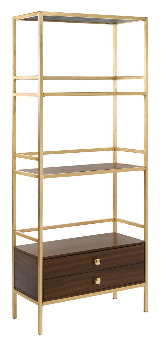 72 in. Gold/Walnut Metal 4-shelf Etagere Bookcase LX4612