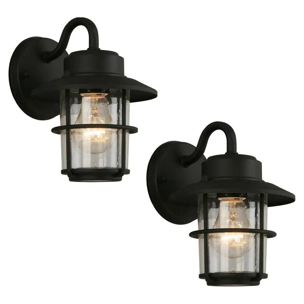 1-Light Black Outdoor Wall Lantern Sconce (2-Pack)