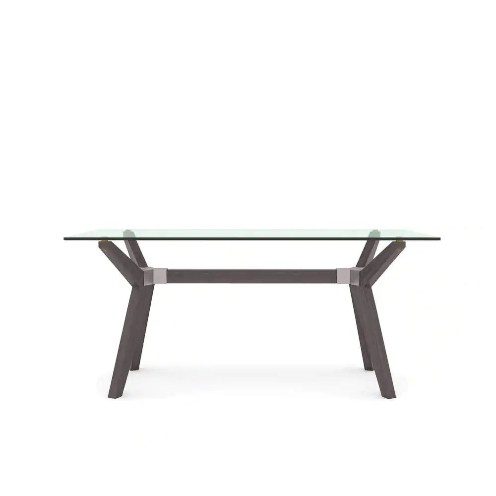 63 in. Rectangular Mid-Century Modern Grey Solid Wood Laptop Desk with Glass Top Multipurpose Home Desk Dining Table(((TOP ONLY)))