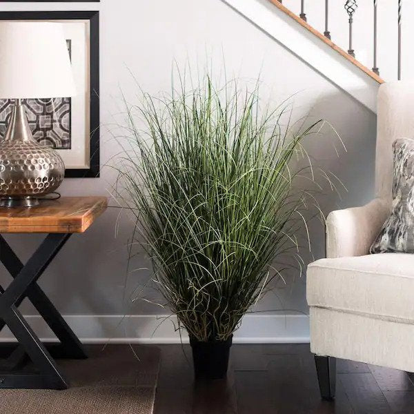 36 in. Artificial Green Curled Everyday Grass in Pot