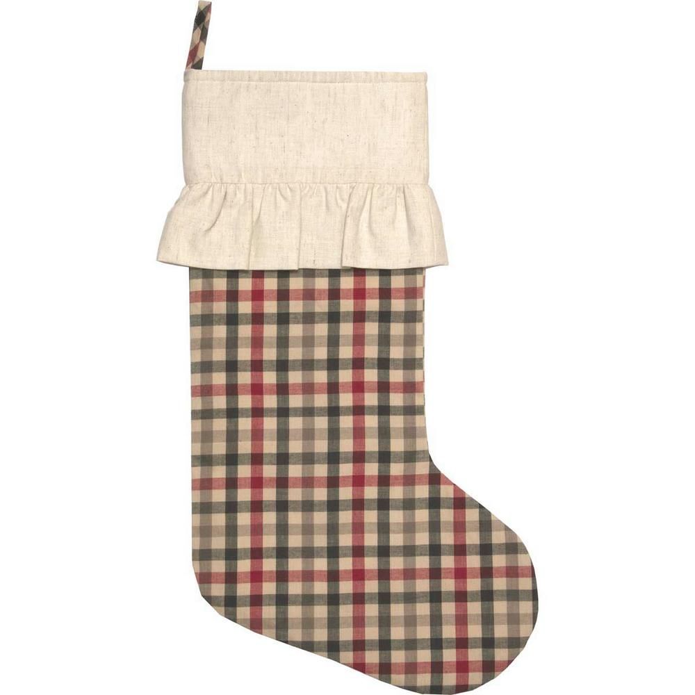 20 in. Hollis Ivory White Farmhouse Christmas Decor Plaid Stocking