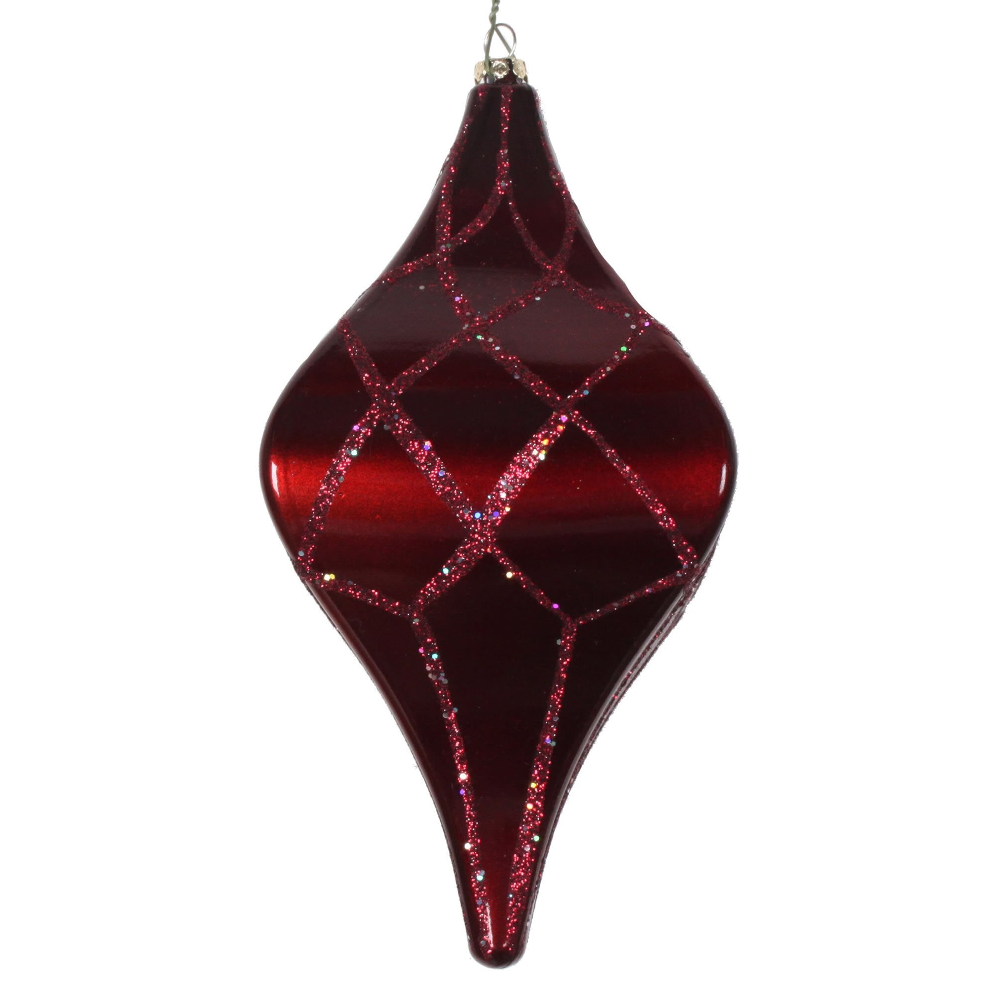 8" Burgundy Candy Glitter Net Drop Christmas Ornament
