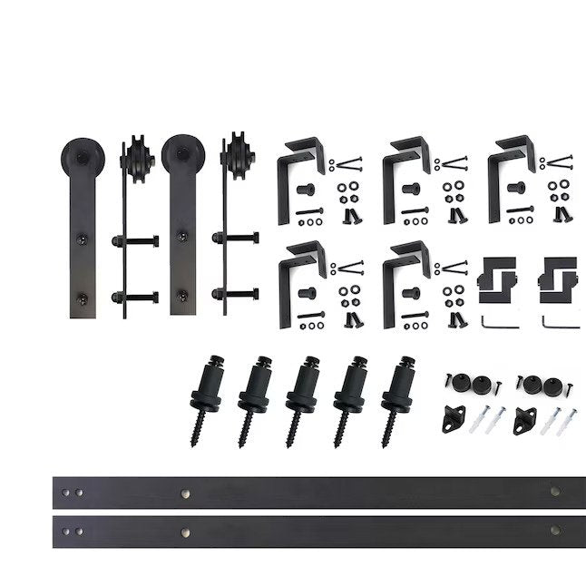 10 ft./120 in. Black Rustic Double Track Bypass U-Shape Sliding Barn Door Hardware Kit - Classic Design Roller