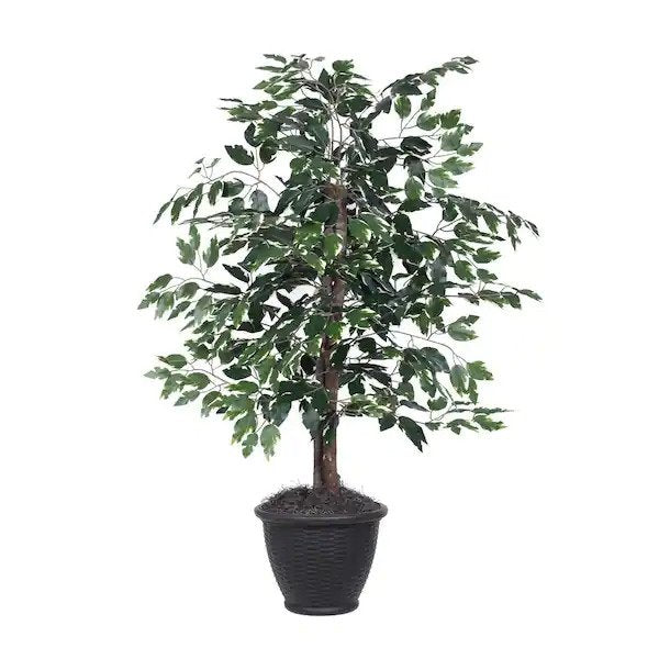 48 In. Green Artificial Variegated Ficus Bush in Gray Round Plastic Container