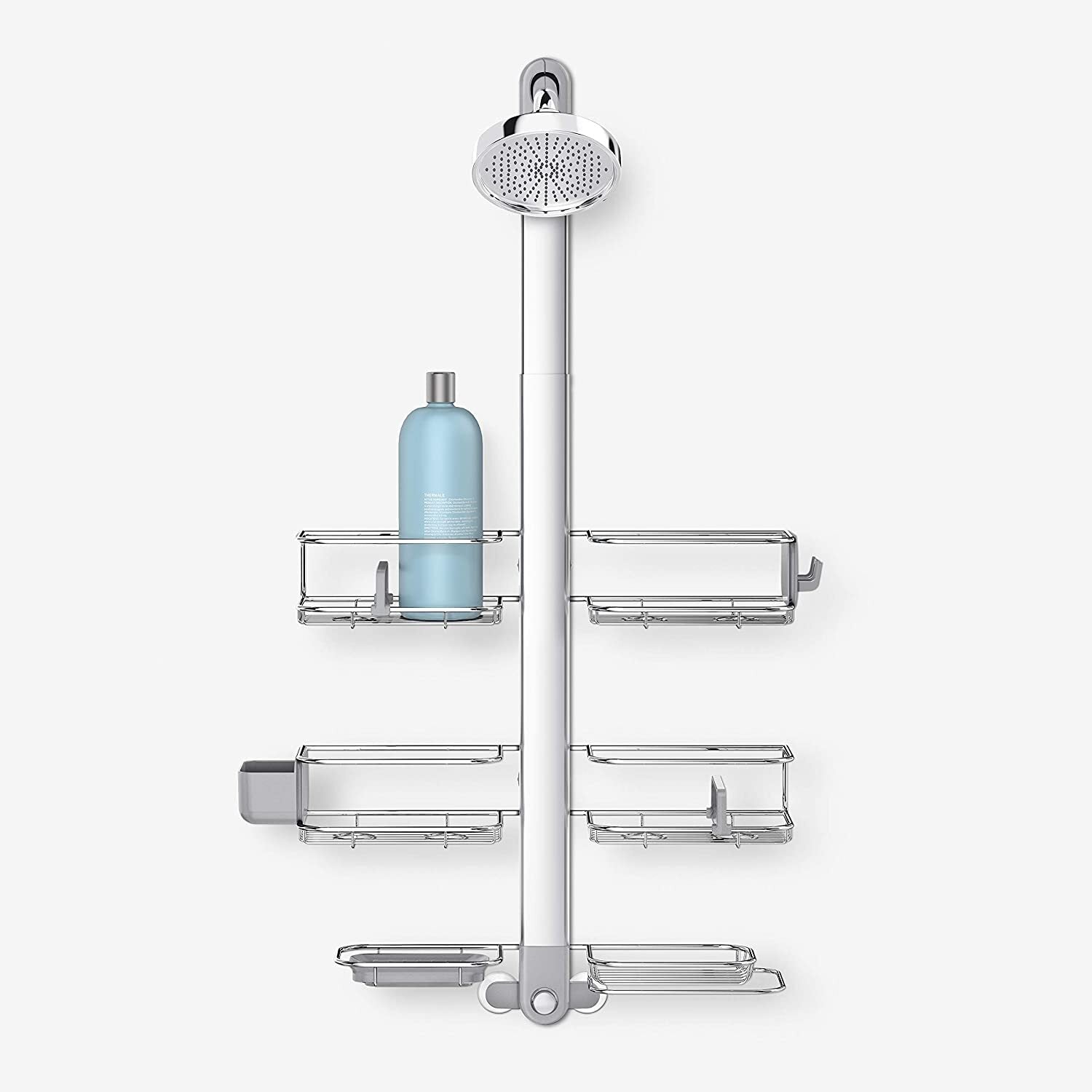 Extending Adjustable Shower Caddy in Anodized Aluminum and Stainless Steel