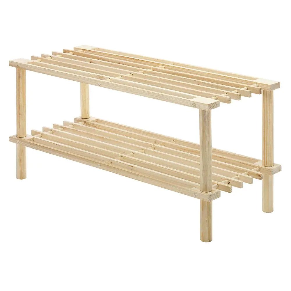 11.50 H 6-Pair 2-Tier Brown Wood Shoe Rack