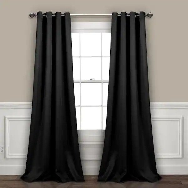 Black Insulated Grommet Blackout Room Darkening Window Panel - 84 in. x 52 in. (2-Piece)