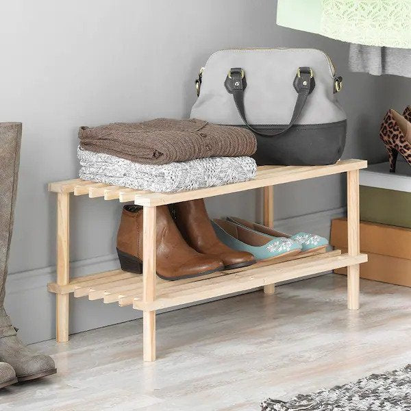 11.50 H 6-Pair 2-Tier Brown Wood Shoe Rack