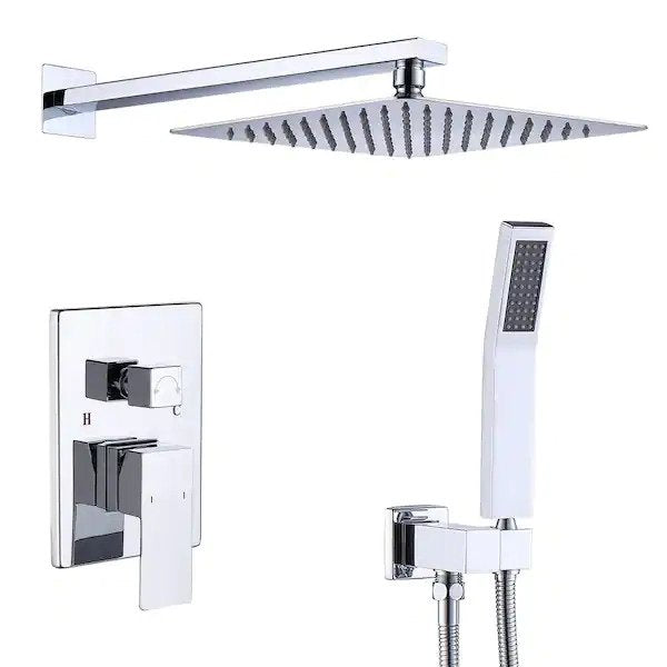 10 in. Rectangular Rainfall Round Shower Head and Handheld Shower Faucet in Chrome