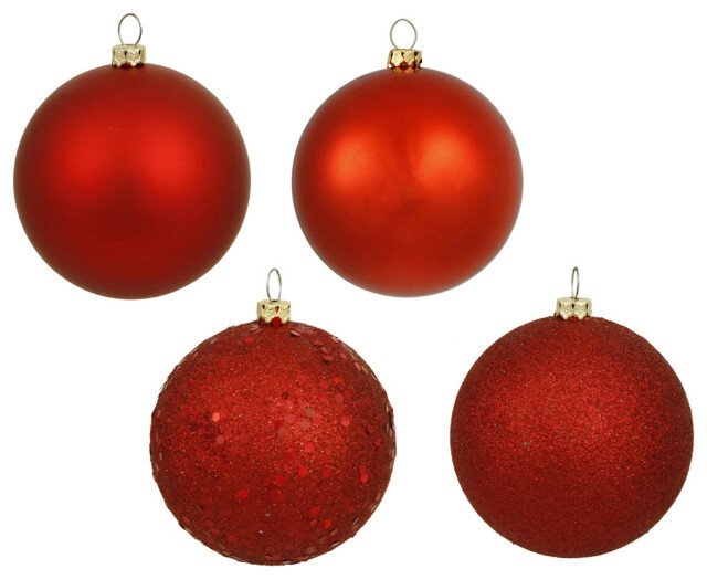 1" Red 4-Finish Plastic Ball Ornament 2 Boxes of 18