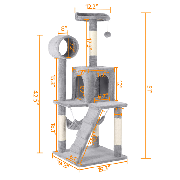 51" Cat Tree, Light Gray (#K5924)
