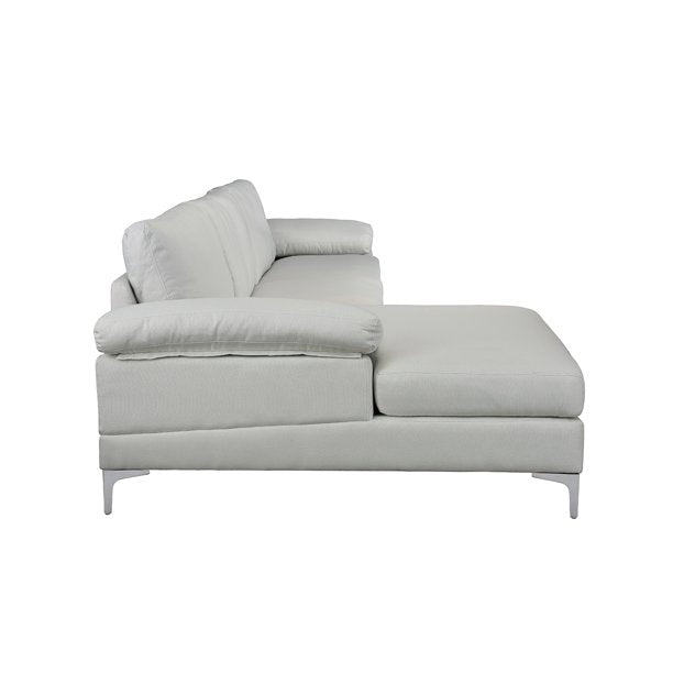 Modern Large Linen Fabric Sectional Sofa, L-Shape Couch with Extra Wide Chaise Lounge (Beige)