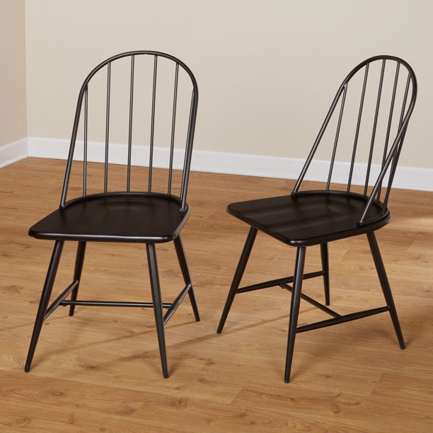 Windsor Mixed Media Dining Chair, Set of 2, Black/Espresso