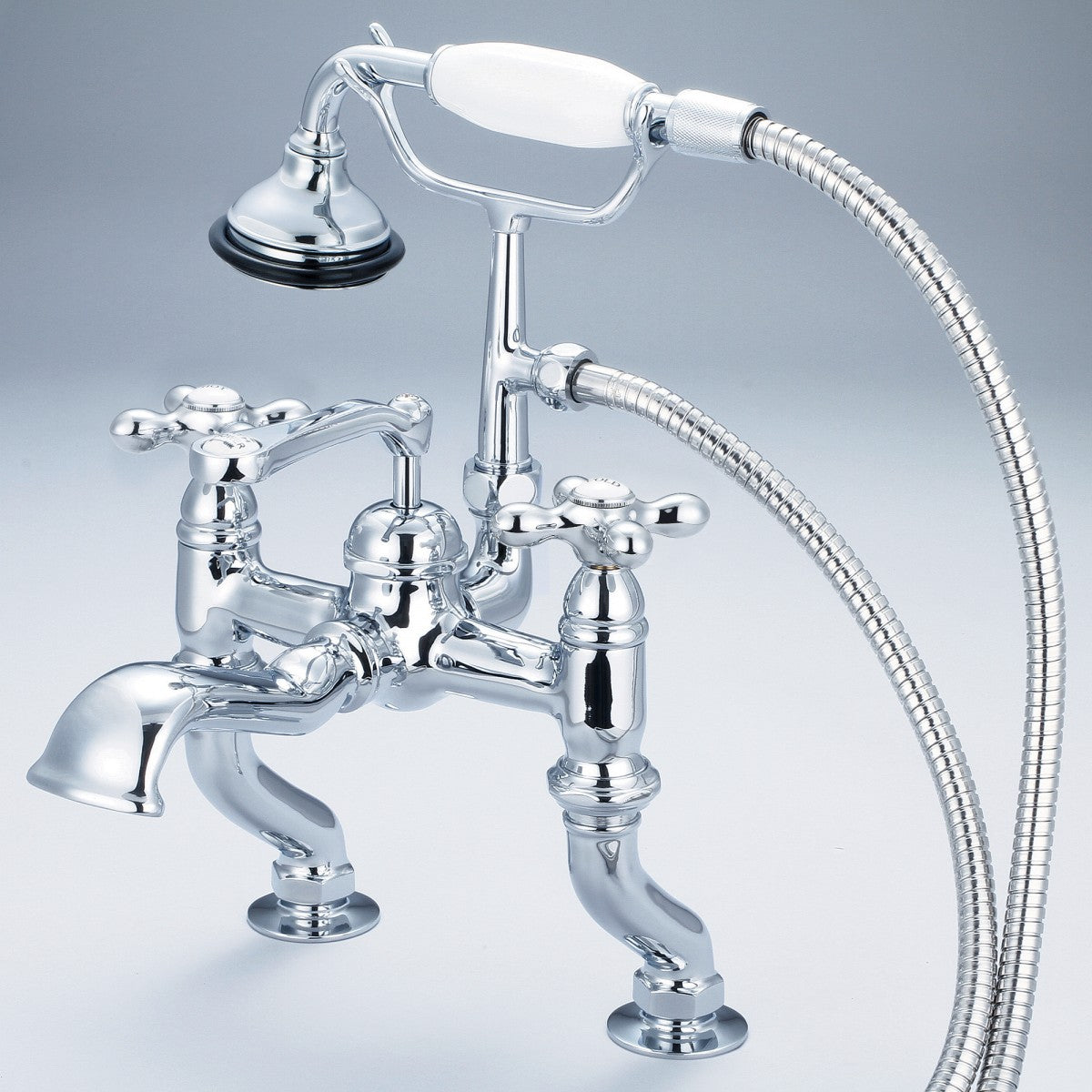 Vintage Classic Adjustable Center Deck Mount Tub Faucet with Handshower, Chrome (#389)