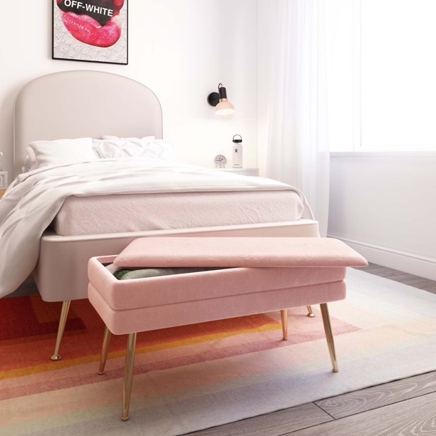 Ziva Storage Blush Velvet Bench TOV Furniture