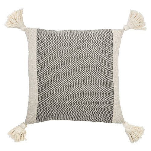 Bloomingville A40110195U1 Grey & Cream Corner Grey Square Cotton Blend Pillow with Tassels, 18" (Set of 2) K8663