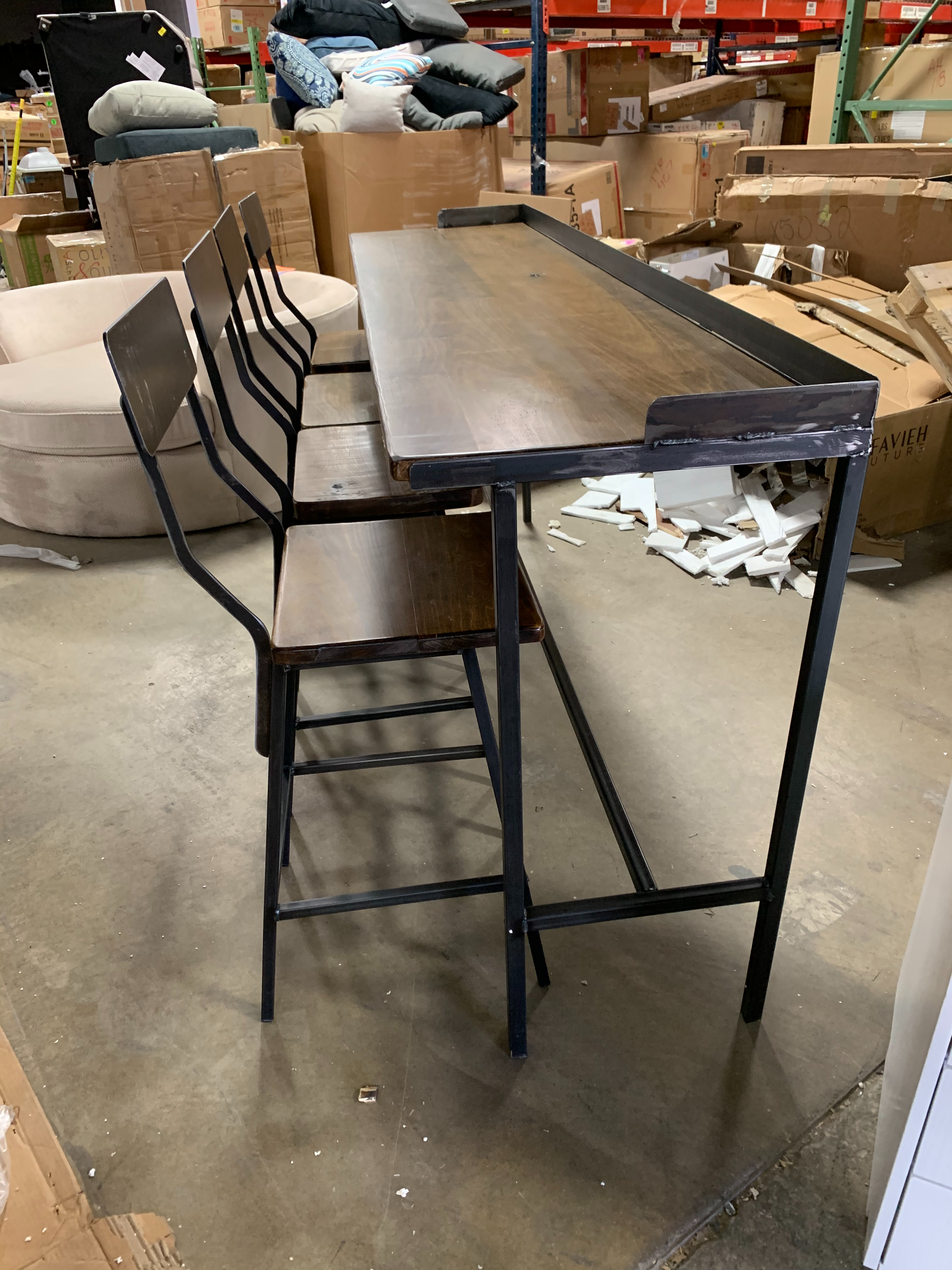 Farm House Industrial Console Bar Table & 4 Chairs