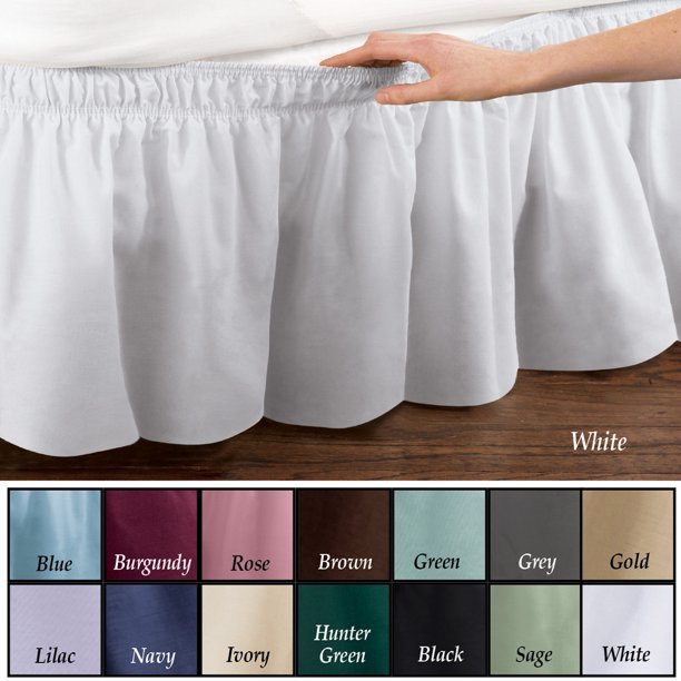 Wrap Around Bed Skirt, Easy Fit Elastic Dust Ruffle, Queen/King, White LC100