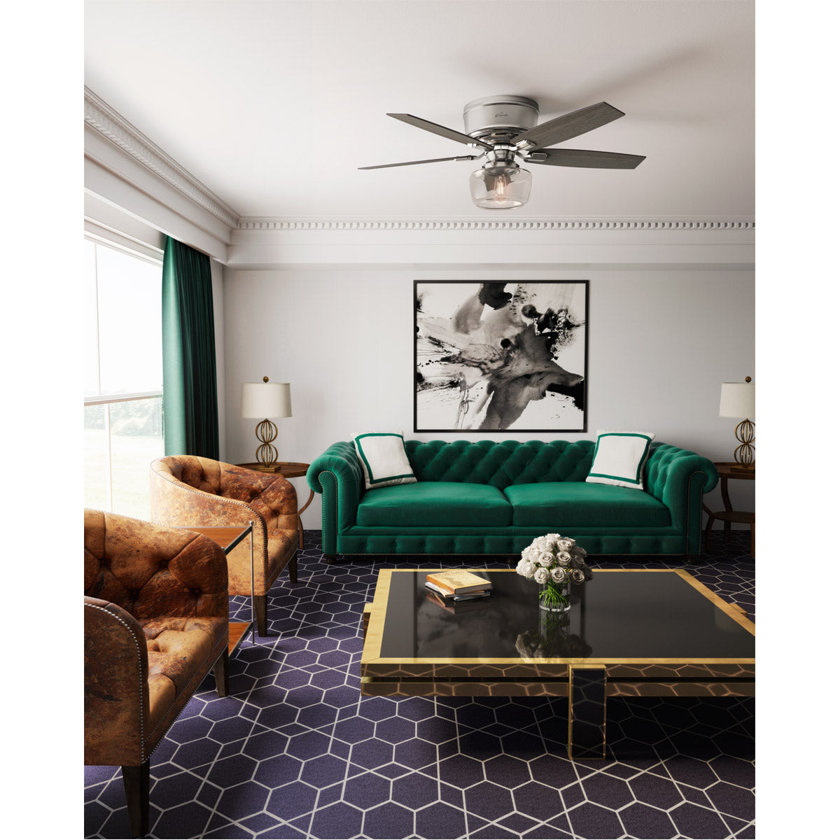 Bennett 52 inch Brushed Nickel with Light Gray Oak/Greyed Walnut Blades Ceiling Fan, Low Profile