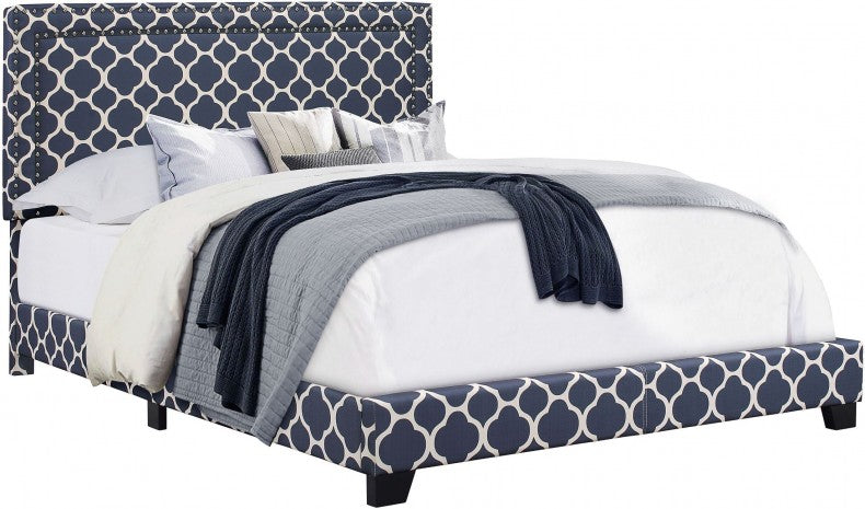 Quatrefoil Upholstered Bed, Marine - Queen (#K2257)
