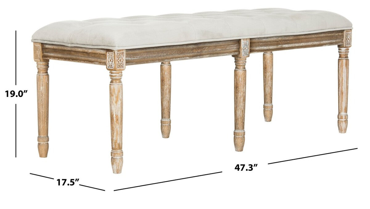 Rocha 19'' H French Brasserie Tufted Traditional Rustic Wood Bench EJ141