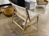 Bandelier Accent Chair Leather Weave Off White Natural Wood Teak 7 MM Cowhide