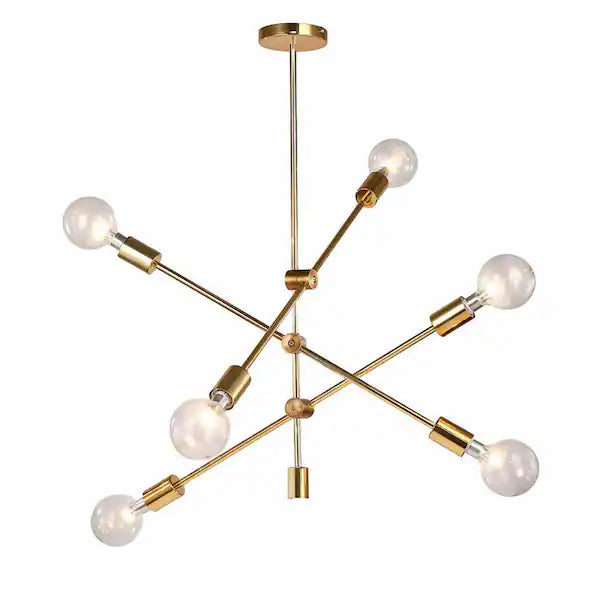 6-Light Gold Sputnik Chandelier, Modern Pendant Lighting Ceiling Light Fixture