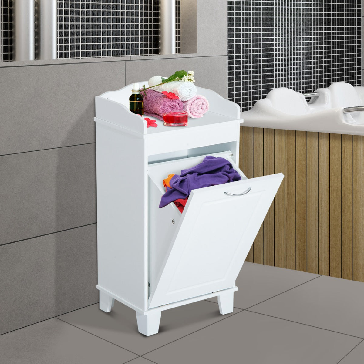 HomCom 31" Modern Country Free Standing Bathroom Tilt Out Laundry Hamper CL693