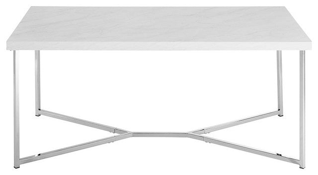 42" Y-Leg Coffee Table with White Faux-Marble Top, White Faux Marble/Chrome MG255