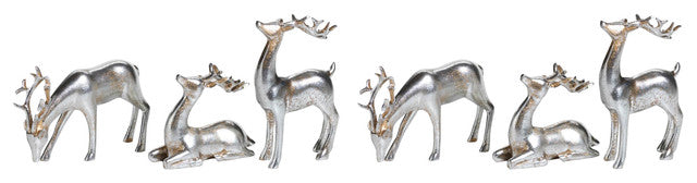 6-Piece Reindeer Christmas Figurine Holiday Decor Set, Silver