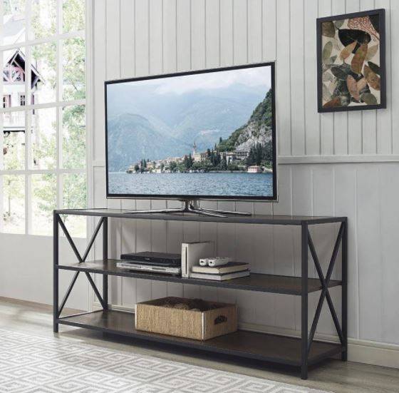 60" X in Frame Metal & Wood Console Table in Dark Walnut - Walker Edison